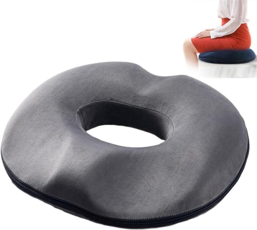 Donut Kussen Zitkussen Orthopedisch Donut ZitKussen Aambeien Zitring Stuitkussen Ergonomisch voor Aambeien Piercing en Stuitje Orthopedisch Traagschuim Zitkussen voor Bureaustoel Auto Rolstoel Reizen Gebruik Grijs