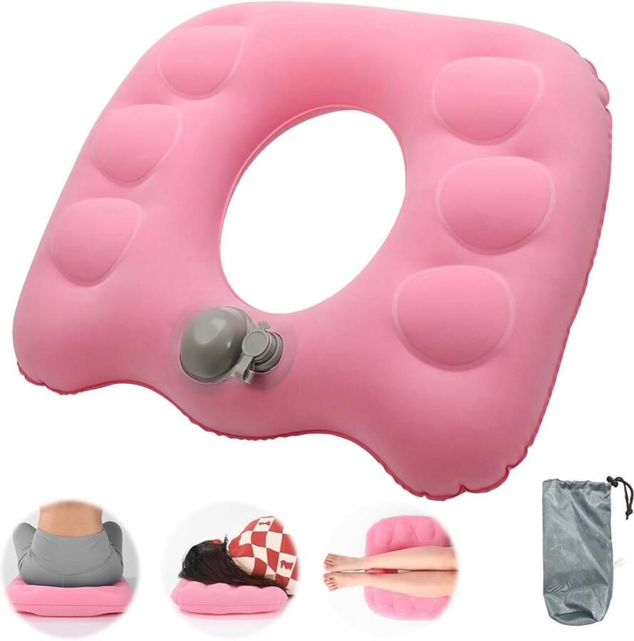 Donut Zitkussen Donut Kussen 45 X 39 Cm Druk Om Op Te Blazen Samendrukbaar Met Opbergzak Houding Correctie Ringkussen Zitring Kussen Staartbeen Kussen Aambeien Zitring Stuitkussen Geschikt Voor Elke Stoel Roze