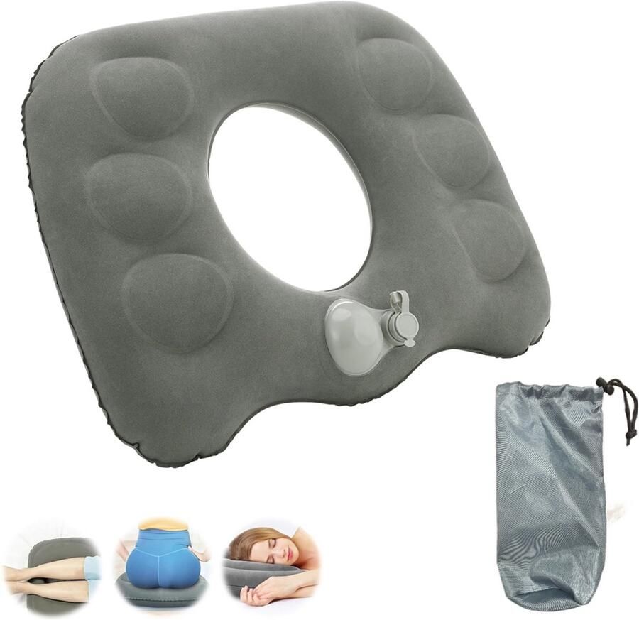 Donut Zitkussen Donut Kussen 45 X 39 Cm Druk Om Op Te Blazen Samendrukbaar Met Opbergzak Houding Correctie Ringkussen Zitring Kussen Staartbeen Kussen Aambeien Zitring Stuitkussen Geschikt Voor Elke Stoel Grijs