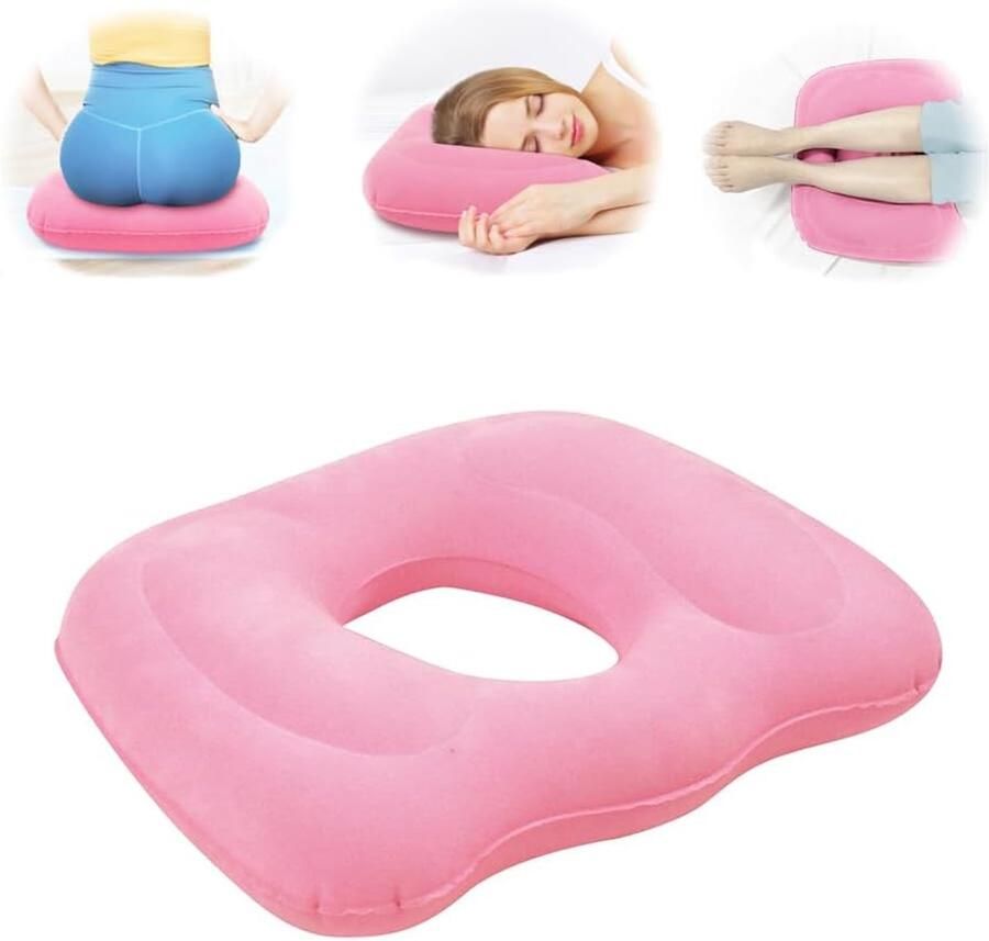 Donut Zitkussen Donut Kussen 45 X 39 Cm Opvouwbaar Opblazen Met De Mond of Luchtpomp Samendrukbaar Houding Correctie Ringkussen Zitring Kussen Staartbeen Kussen Stuitkussen Geschikt Voor Langdurig Zitten Roze