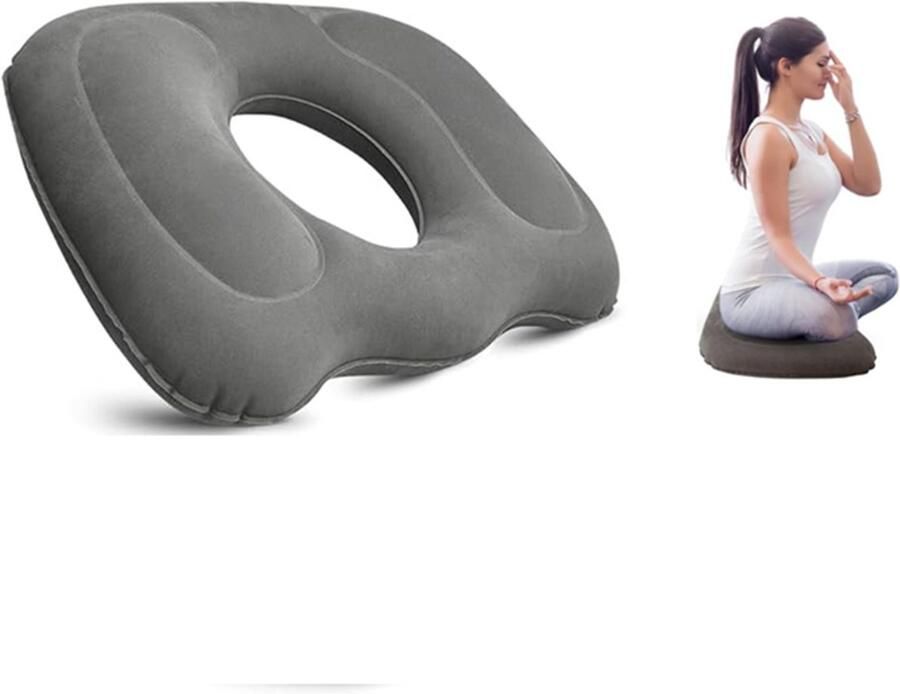 Donut ZitKussen Donut Kussen 45x39 cm Aambeien Zitring Stuitkussen Opblaasbaar Orthopedisch Kussen Ringkussen Zitring Kussen Houding Correctie Draagbaar Reiskussen voor Bureaustoelen Rolstoelen Aambeien Stuitbeenpijn Grijs - Foto 2