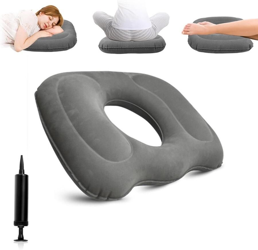 Donut ZitKussen Orthopedisch & Ergonomisch Aambeien Zitring Stuitkussen Ringkussen Zitring Kussen Opblaasbaar Wigkussen Ergonomisch Zitkussen Houding Correctie voor Auto Bureaustoel Aambeien Piercing en Stuitje Grijs - Foto 2