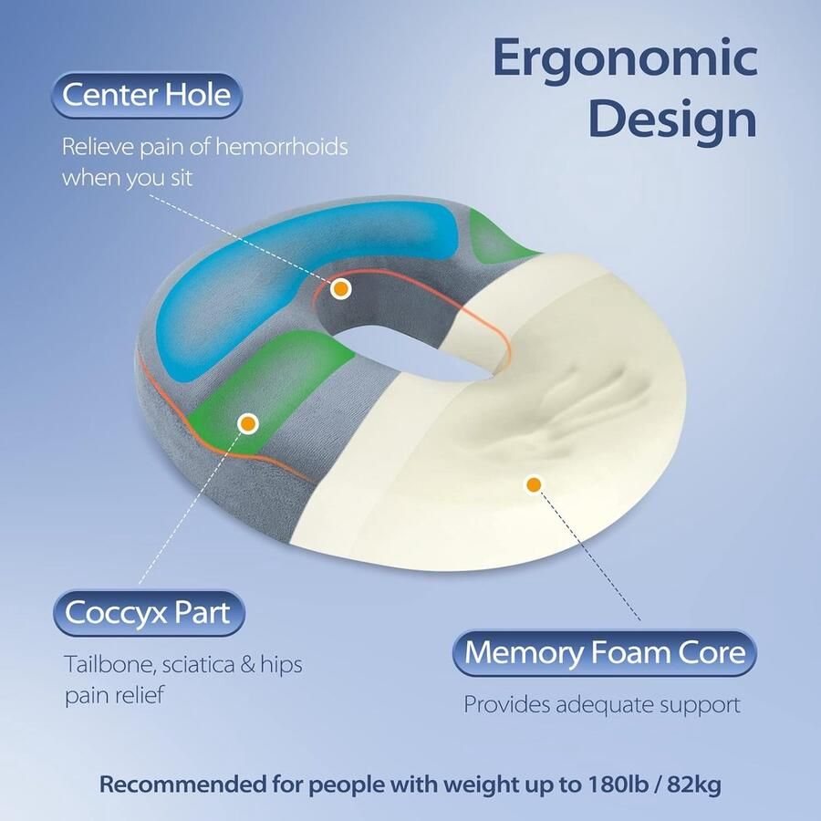 Donutkussen orthopedisch zitkussen aambeien zitring ontlasting van stress verhoogd zitcomfort ergonomisch zitkussen voor auto bank kantoor en rolstoel grijs