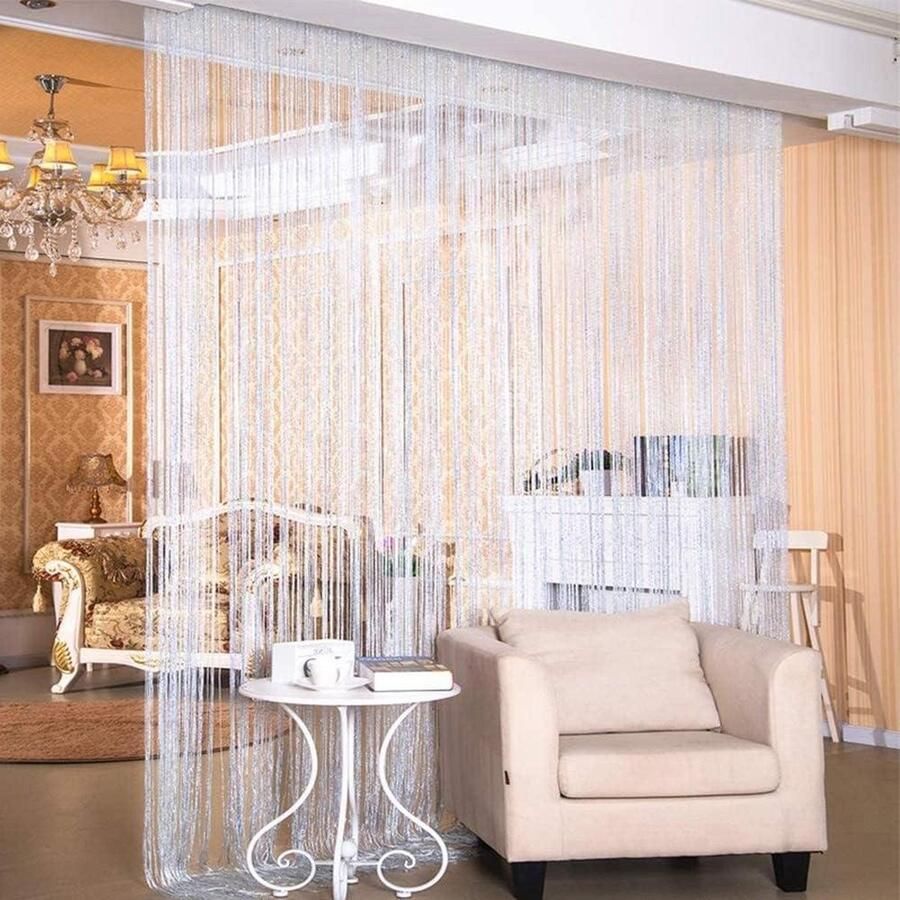 Door Curtain with Fringes Room Divider Fly Protection Festive Seasonal Decoration Full Size 100 cm x 200 cm White Deurgordijn