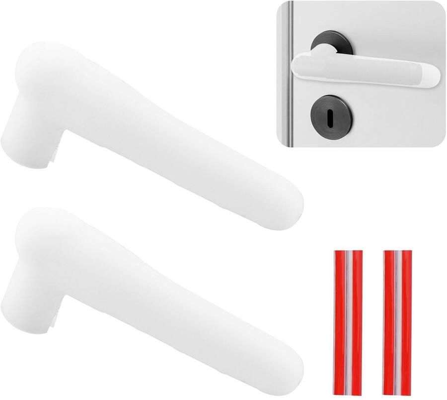 Door Handle Covers 2 Pcs Silicone Door Handle Glove Covers Door Knob Covers Non-Slip Door Handle Protectors for Flat Square Door Handles (White)