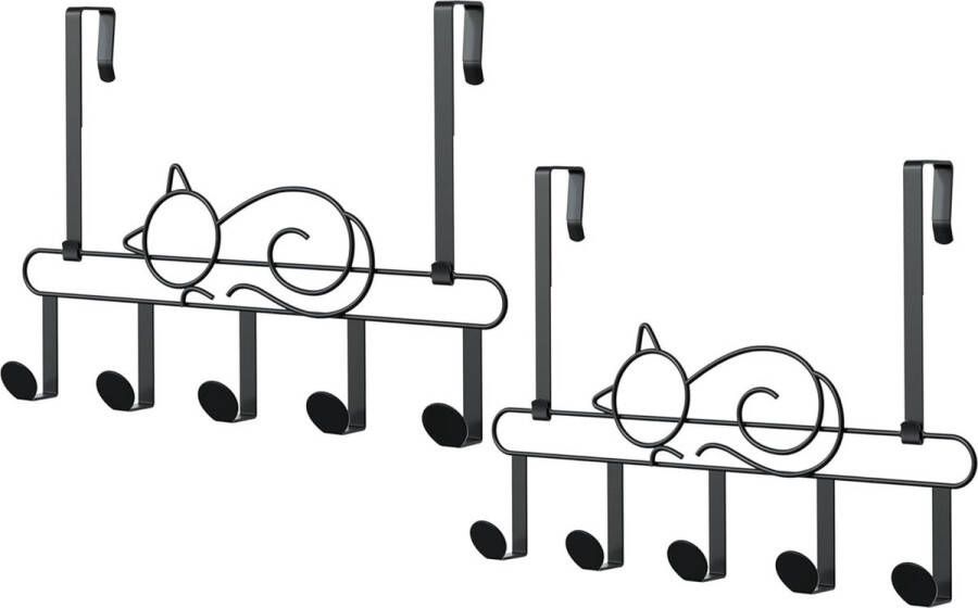 Door Hook for Hanging Door Hook Rail Set of 2 Each with 5 Hooks Coat Hooks Jacket Holder Door Wall Coat Rack Black Interior Door Hanger for Bathroom Wall Kitchen