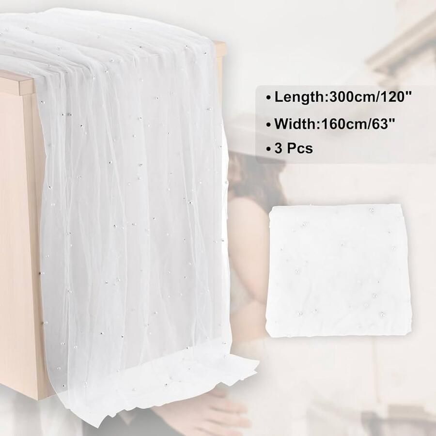 Doorscheidend tule stoffen tafelkleed wit set van 3 160 x 304 cm