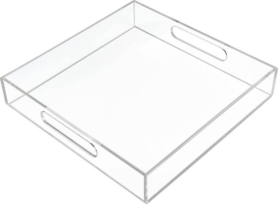 Doorzichtig dienblad 30x30cm acryl plastic dienblad met handgrepen lekvrij acryl decoratief dienblad voor Ottomaanse salontafel aanrecht snacks fruit
