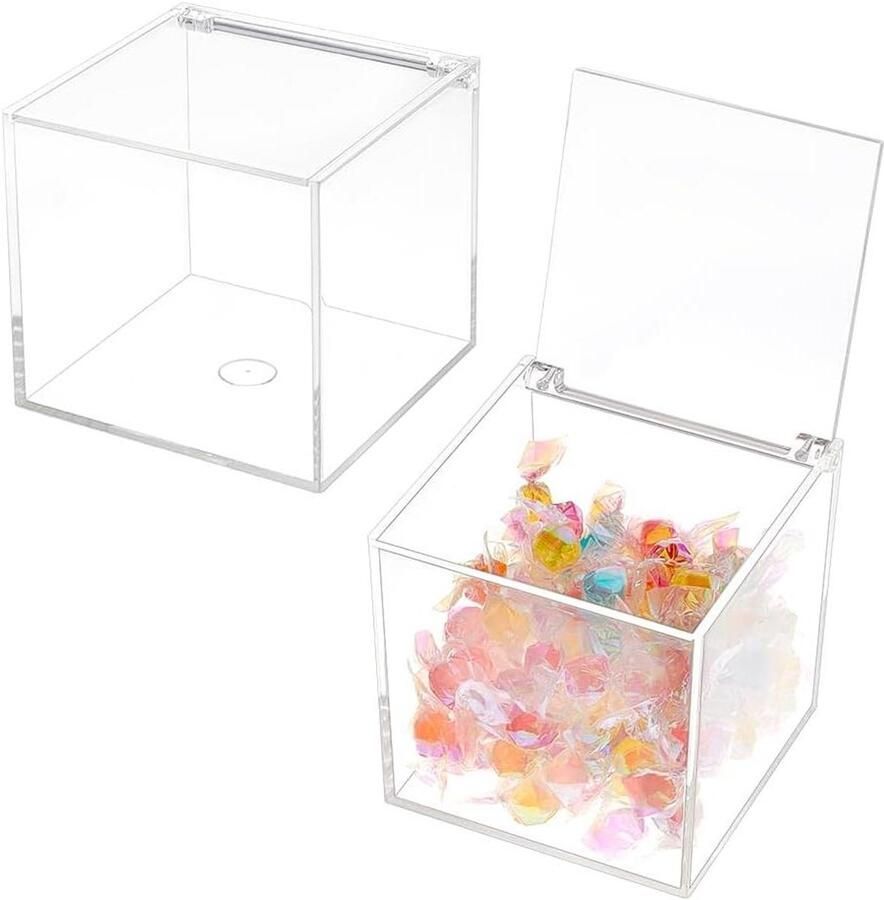 Doorzichtige acryl opbergdozen met deksel set van 2 10 cm vierkante kubus anti-stof en duurzaam Organisatoren met scharnierend deksel Geschikt voor huis en als geschenkverpakking Koffiepadhouder Verbeterd en geoptimaliseerd