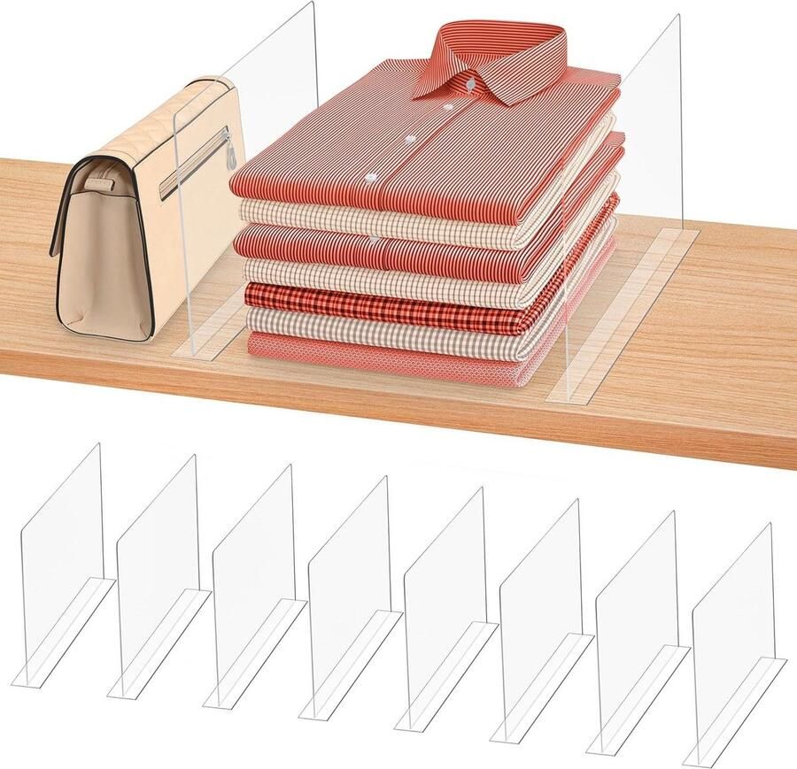 Doorzichtige Acryl Planken Verdelers [8 Pak] Verticale Kast Organisers voor Slaapkamer Keuken Winkel Kantoor Transparante Lade Verdelers voor Kleding Geld Handdoeken Sokken en Meer