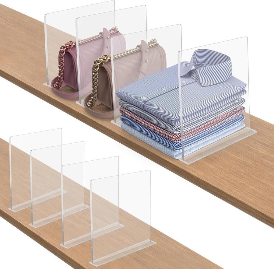 Doorzichtige Acryl Planken Verdelers Verticale Kast Organisers voor Slaapkamer Keuken 8 Pack Transparante Lade Verdelers voor Kleding Geld Handdoeken Sokken en Meer