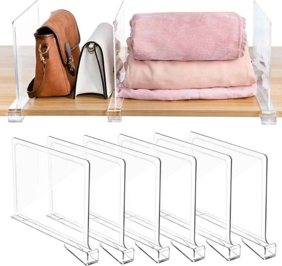 Doorzichtige acryl plankverdelers ladeverdelers voor kledingopslag verticale kastorganisatoren set van 6