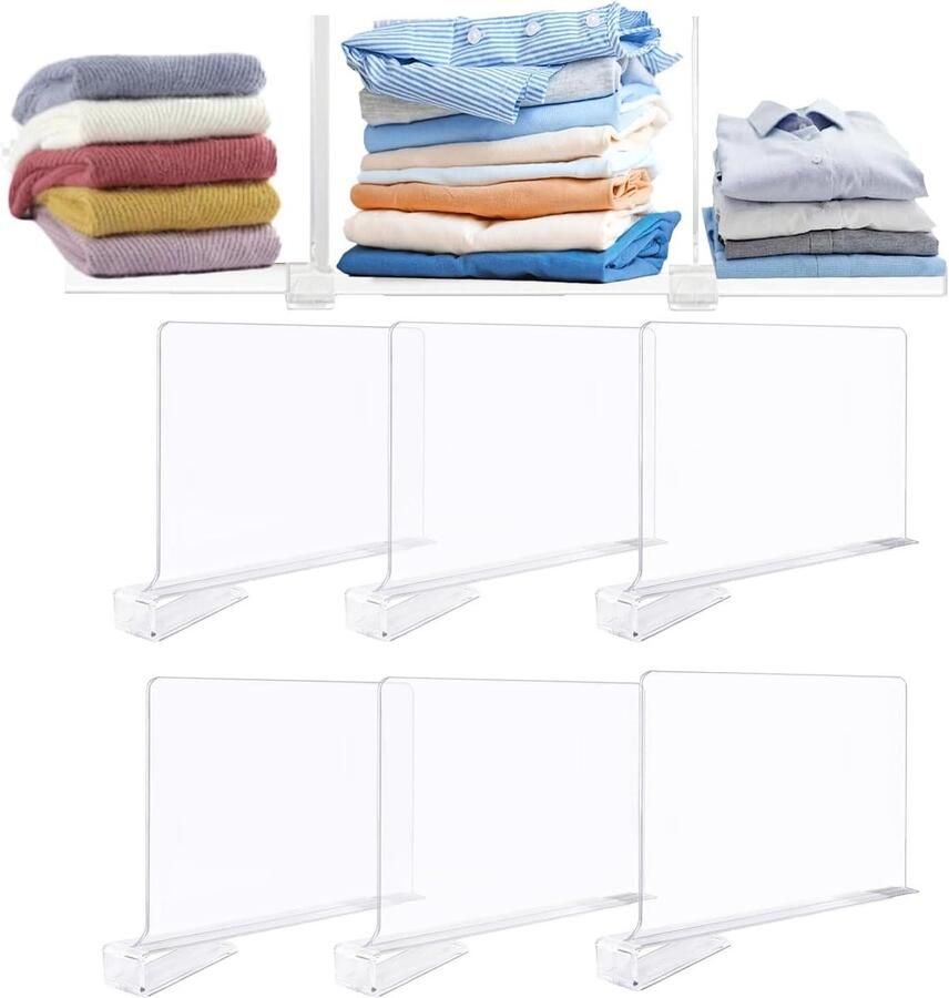 Doorzichtige acryl plankverdelers verstelbare kastorganizer separator kledingkast slaapkamer keukenkasten boekenkasten plankopslag 6 stuks