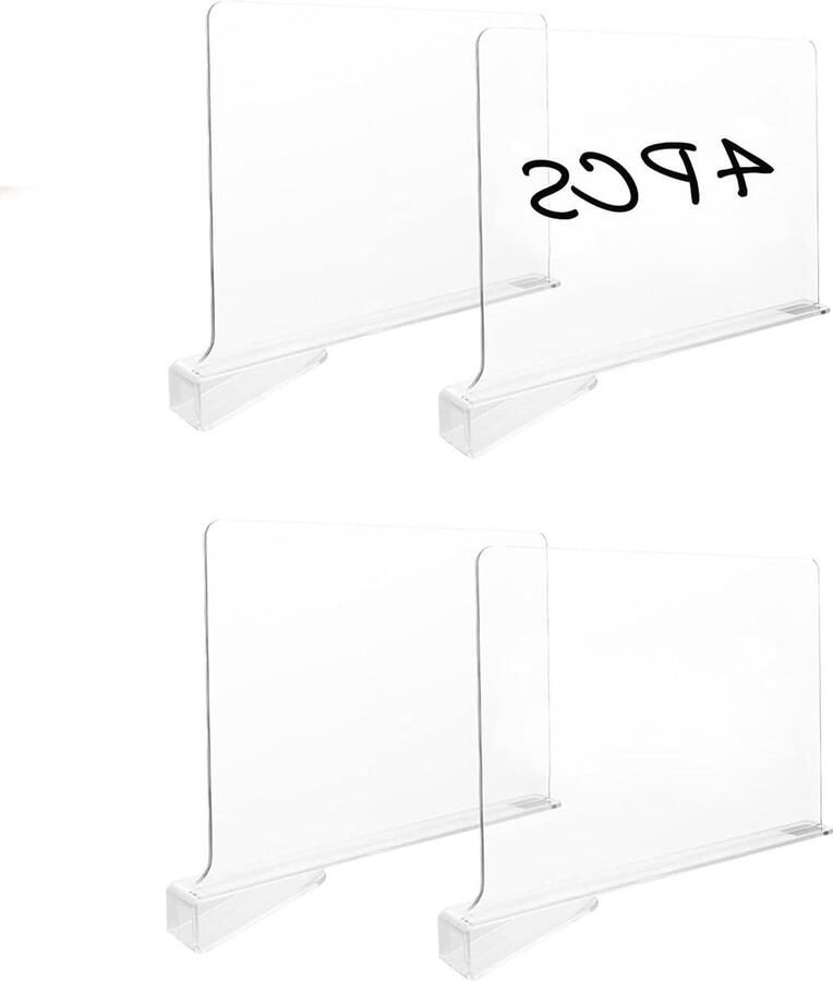 Doorzichtige Acryl Plankverdelers Verstelbare Transparante Kastorganisator Set van 4 Voor Kledingorganizer en Keukenkasten