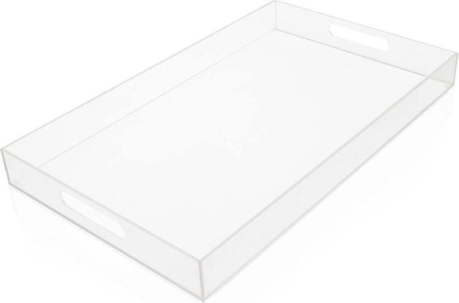 Doorzichtige Acryl Plastic Serveer Tray met Handvatten 40 x 30 cm Extra Groot Rechthoekig Knoei Veilig Decoratief Ontbijt Thee Koffie Voedsel Drank Tafel Organizer