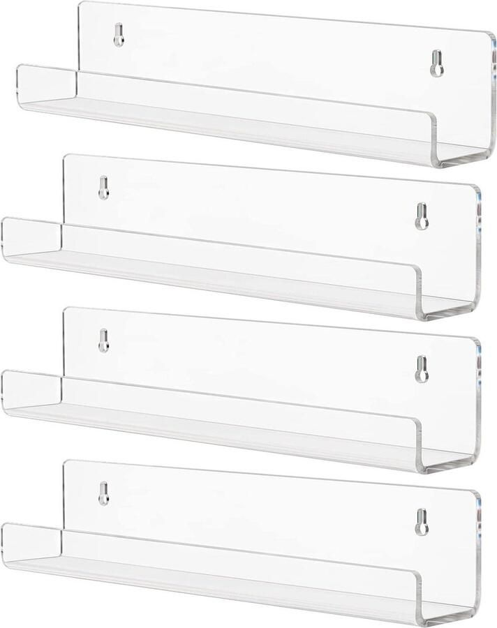 Doorzichtige drijvende acryl planken set van 4 boekenplank gemonteerde opbergplank thuis keuken woonkamer onzichtbare boekenplank kruidenrek 348 x 58 x 78