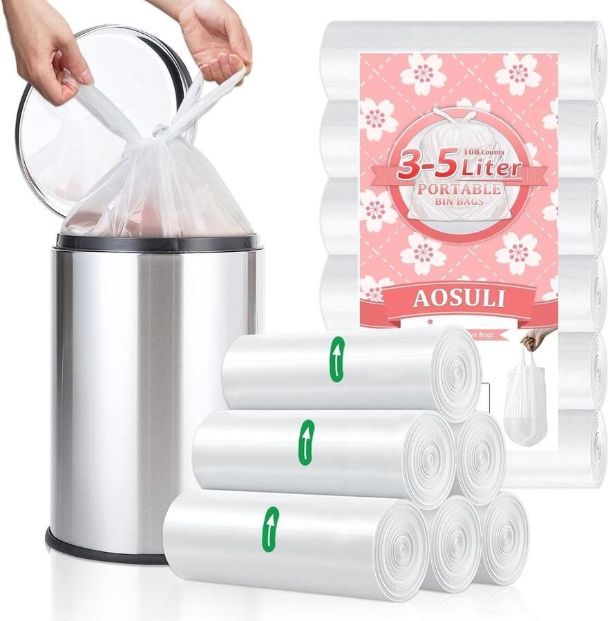 Doorzichtige kleine vuilniszakken 3-5l 108 stuks Ideaal voor badkamer toilet slaapkamer en kantoor