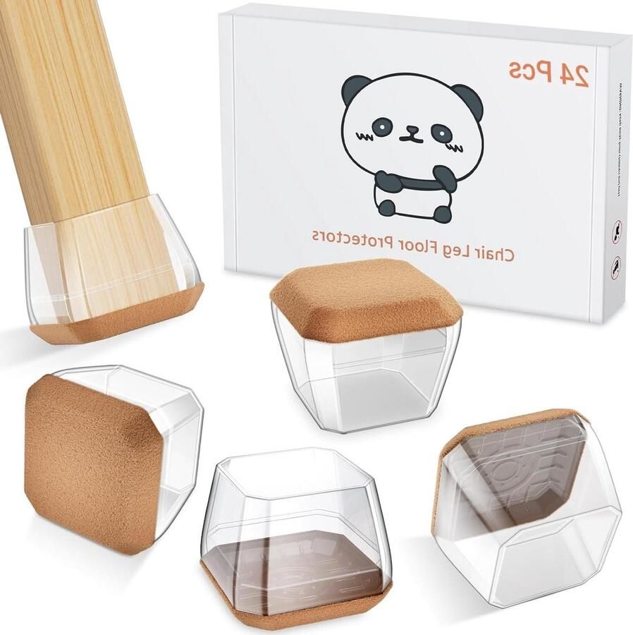 Doorzichtige siliconen stoelpootdoppen 24 stuks klein vierkant met vilten kussen anti-kras en geluidsdempend (ø 13 mm 21 mm)