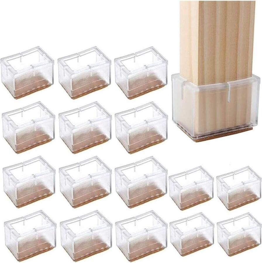 Doorzichtige Stoelpoot Doppen Vierkant 16 Stuks Siliconen Stoelpootdoppen Wit Doorzichtig- Vierkant Stoelpoot beschermers Stoelpootviltjes Stoelpoot Doppen Extra Groot 40-48 mm