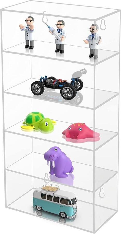 Doorzichtige Acryl Muur Display Kast Zwevend Gemonteerd 5 Planken 18 x 8 9 x 37 cm Kast Rek voor Glazen Figuurtjes en Shotglazen Stijlvolle Presentatie Ruimtebesparende Oplossing