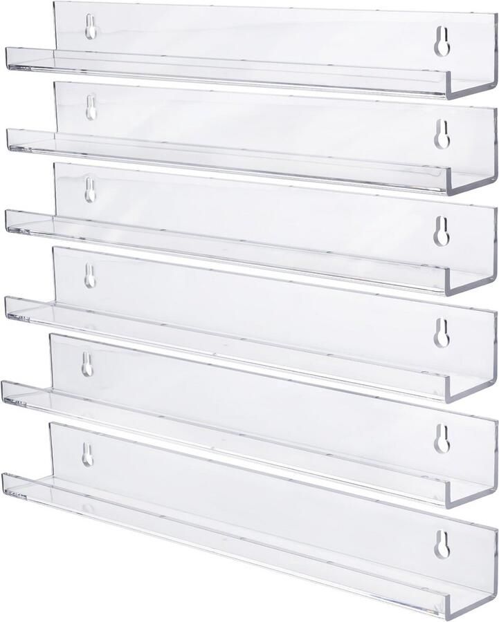 Allecto Plus Zwevende Boekenplank Set van 6 Stuks Decoratieve Planken voor Woonkamer en Keuken Acryl Materiaal Wandmontage voor Opslag en Display - Foto 2