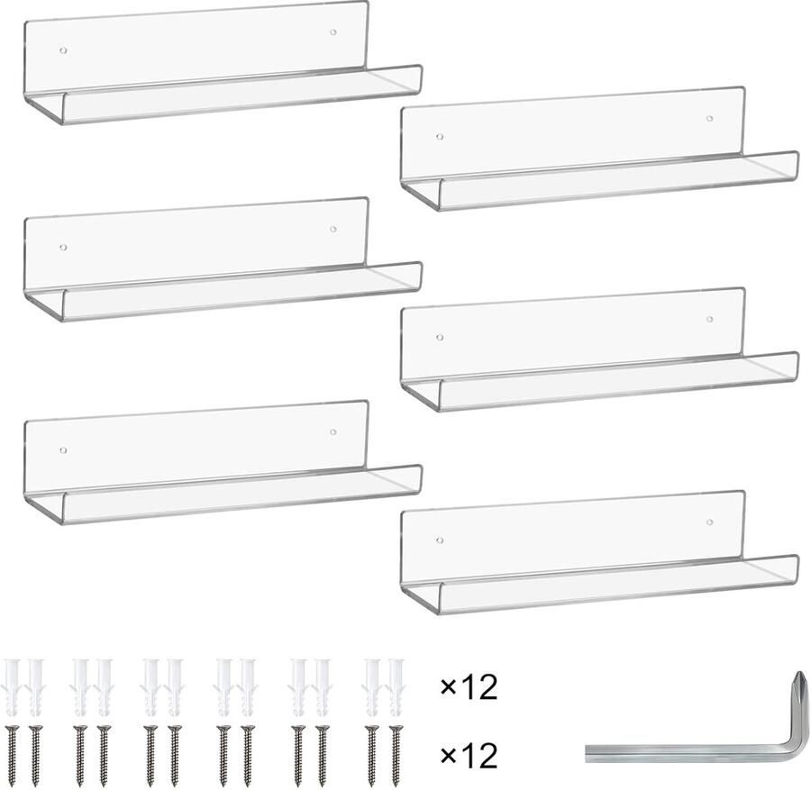 Doorzichtige Zwevende Planken 6 Stuks Acryl 38 cm