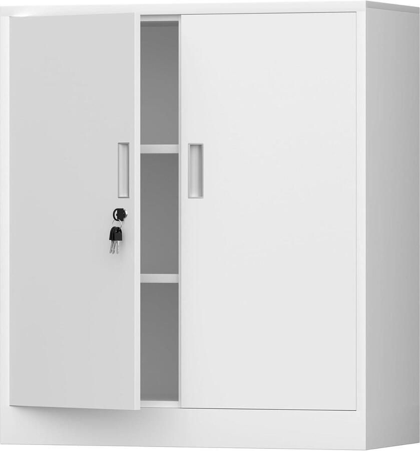 Dossierkast kantoorkast opbergkast metalen kast stalen kast van metaal met afsluitbare deuren en 2 verstelbare planken 92 x 80 x 40 cm (wit 92 H cm) - Foto 2