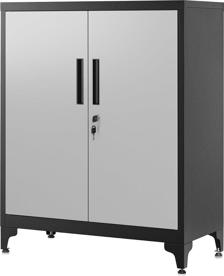 FurnStar Dossierkast multifunctionele kast kantoorkast met 2 deuren kast afsluitbaar opbergkast van staal voor werkkamer woonkamer 40D x 80B x 90H cm zilver en zwart