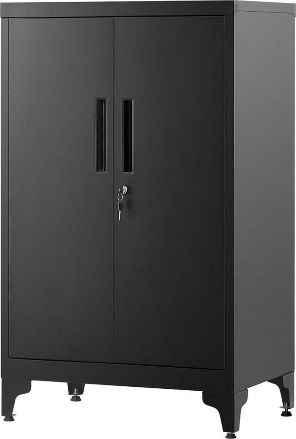 FurnStar Dossierkast multifunctionele kast kantoorkast met 2 deuren kast afsluitbaar opbergkast van staal voor werkkamer woonkamer 40D x 60B x 90H cm inktzwart
