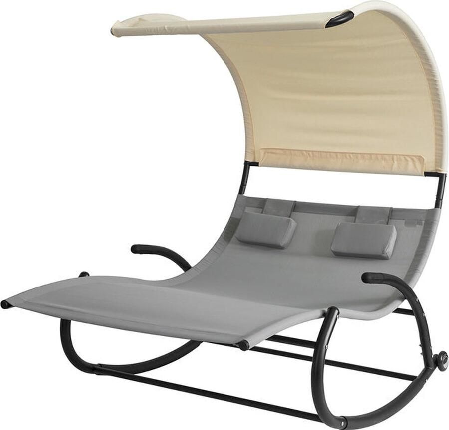 Rootz Living Rootz Double Rocking Lounger Ligstoel met wielen Tuinbed met zonnekap Duurzaam metalen frame Waterafstotende synthetische vezels Gemakkelijk schoon te maken 140 cm x 180 cm x 184 cm