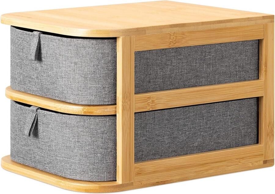 Double Storage Drawer for Makeup 23 x 17.5 x 15 cm Bamboo and Fabric Bathroom Dressing Table Organiser