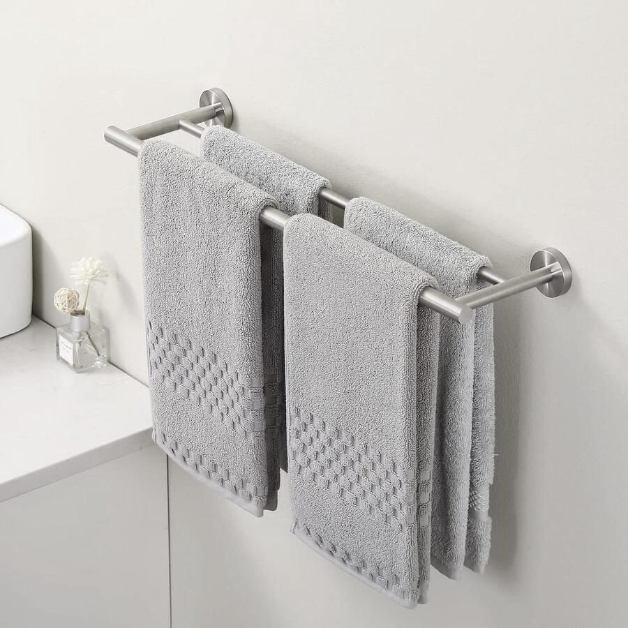 Double Towel Bar 60cm Brushed Stainless Steel Wall Mounted A2001S60-2
