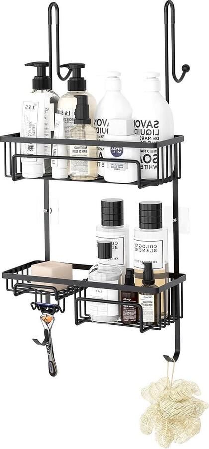 Douchecaddy boven de deur roestvrij staal zwart voor badkamer en keuken