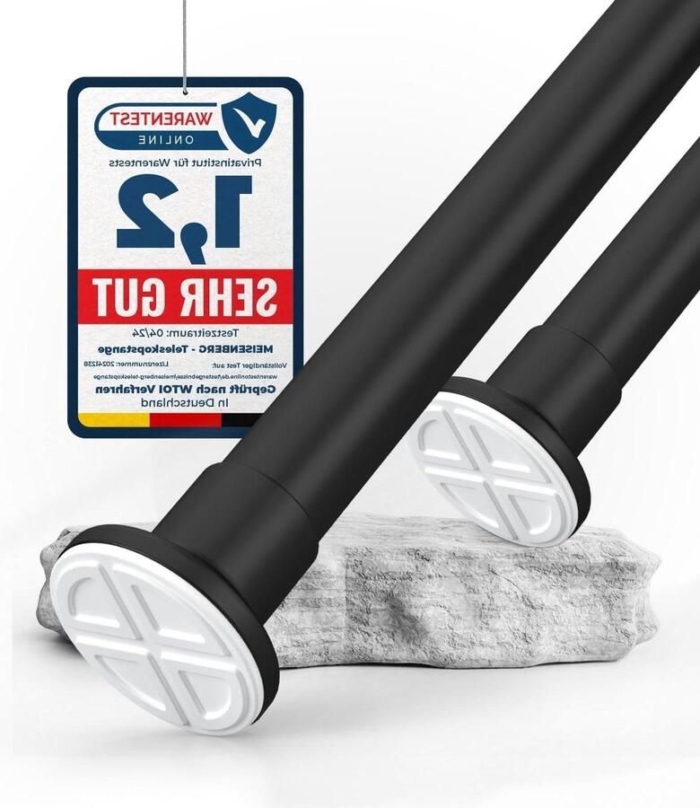 Douchegordijnstang Zonder Boren 70-120 cm Telescopische Metalen Stang Uitschuifbare Spanstang voor Badkamer Garderobe en Keuken Ø25 mm Zwart Roestvrij Staal gordijnrails uitschuifbaar