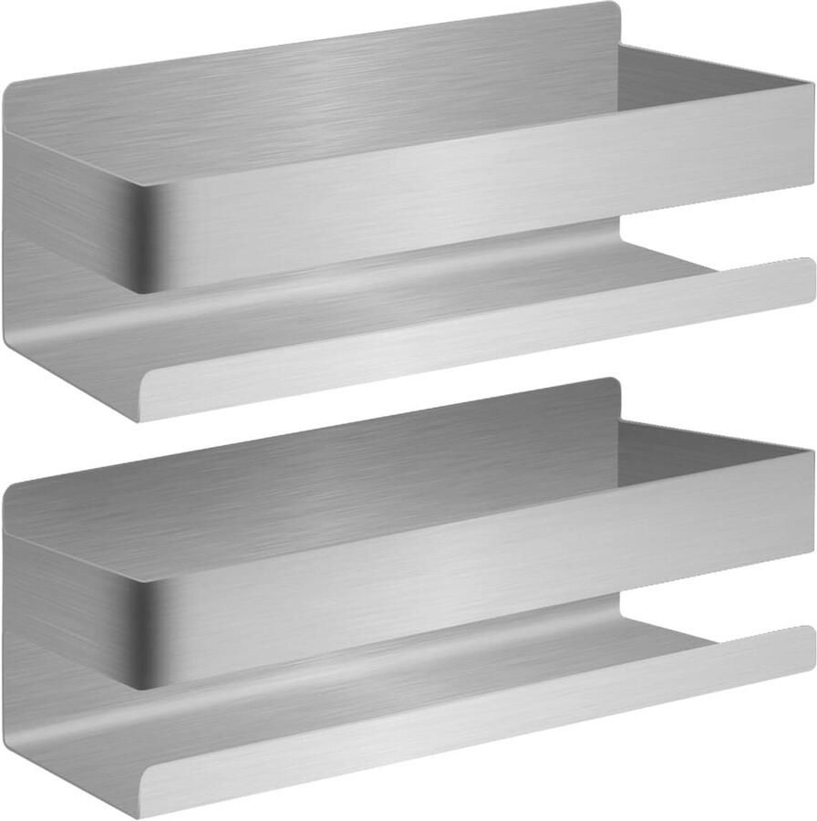 Douchehouder zonder boren Zelfklevend Wandrek voor Opbergruimte in Badkamer Roestvrij Staal 2 Stuks