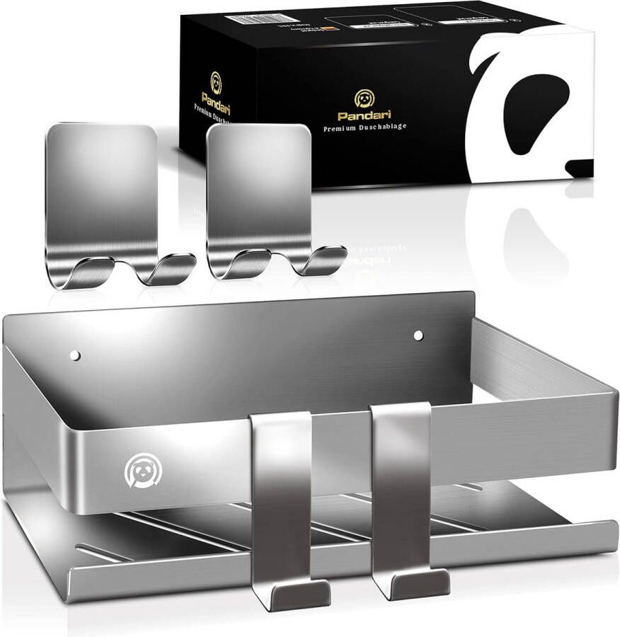 Doucheplank zonder boren maximale grip door dubbele montage douchemand incl. 4 haken voor badkameraccessoires doucheplank roestvrij staal badkamerorganizer