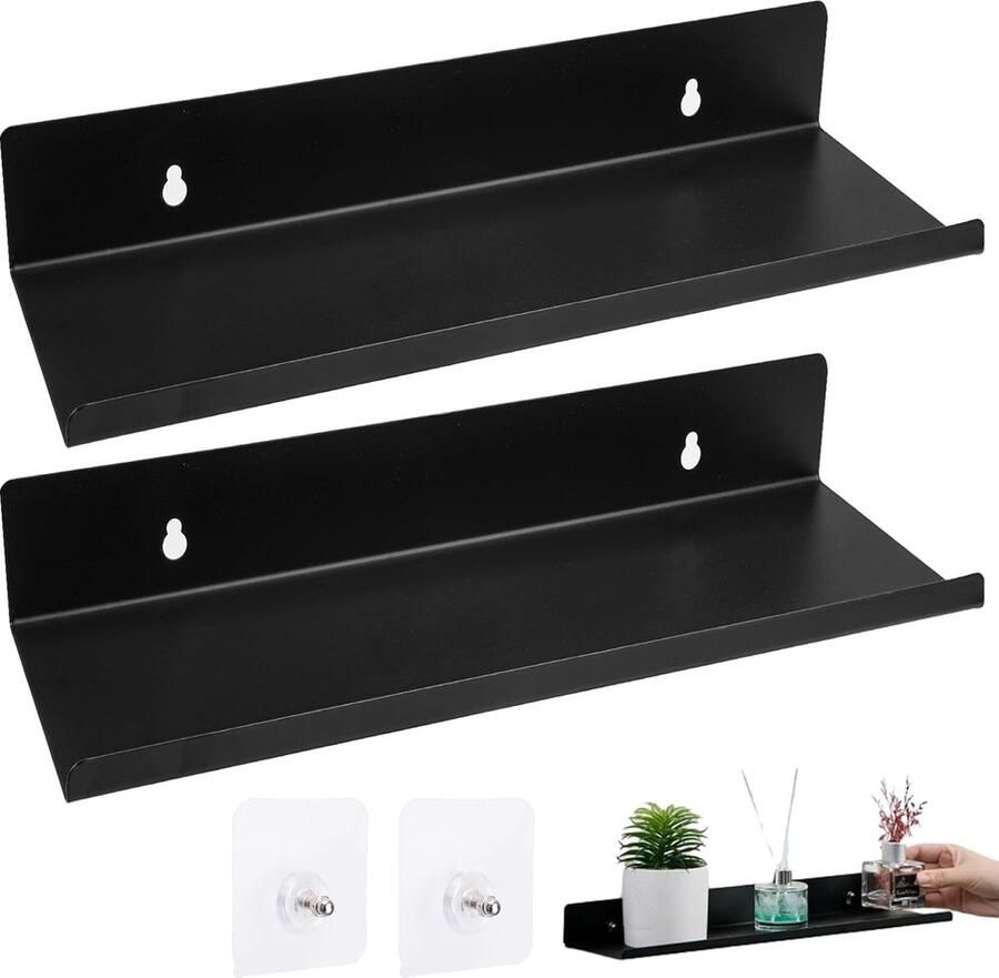 Doucheplanken 2 stuks zonder boren zwart 30 cm wandrek metaal mat zwart wandplank zonder boren zwevende plank wandplank zwart badkamerplank zonder boren voor keuken woonkamer