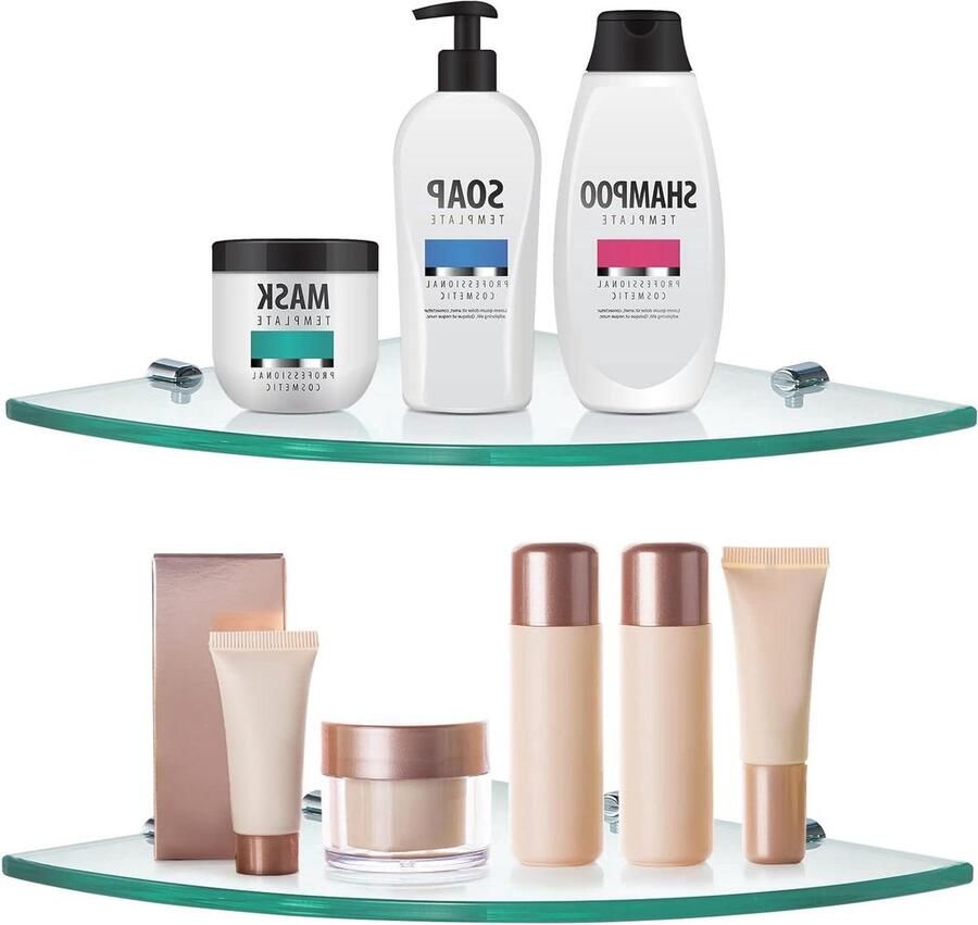 Doucheplanken Hoekrek Wandrek voor Badkamer 2 Stuks Glas met Houders 29 2 x 29 2 cm