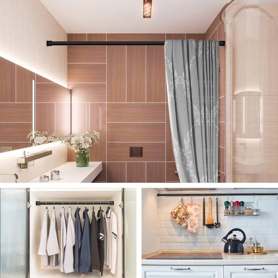 Douchestang 2 stuks zonder boren douchegordijnstang telescoopstang voor kasten badkamer kledingkast doe-het-zelf projecten 50-80 cm wit (diameter 25 mm)