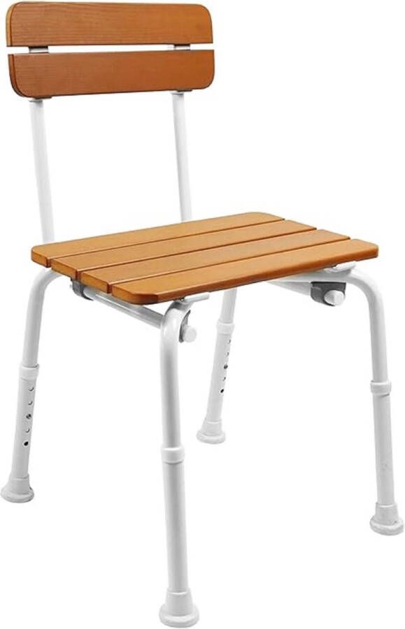 Douchestoel voor Senior (Hout Effect) Douchekruk met Rug Douchezitje Anti-slip Douche Stoel voor Bad voor Ouderen Douche Kruk Hoog Verstelbaar Stoel voor Bad Montage Zonder Gereedschap - Foto 2