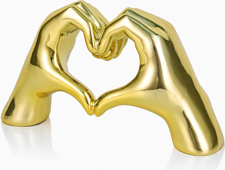 Dovdov Hart- en handsculptuur hand- en hartsculptuur voor huisdecoratie gouden kamerverdelerdecoratie boho-huwelijksdecoratie esthetische decoratie voor salontafel of plank in
