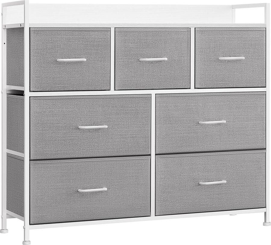 Goodivery ladenkast 7 stoffen lades met handgrepen metalen frame 28.5D x 98W x 85H cm Duifgrijs en Wolkwit - Foto 2