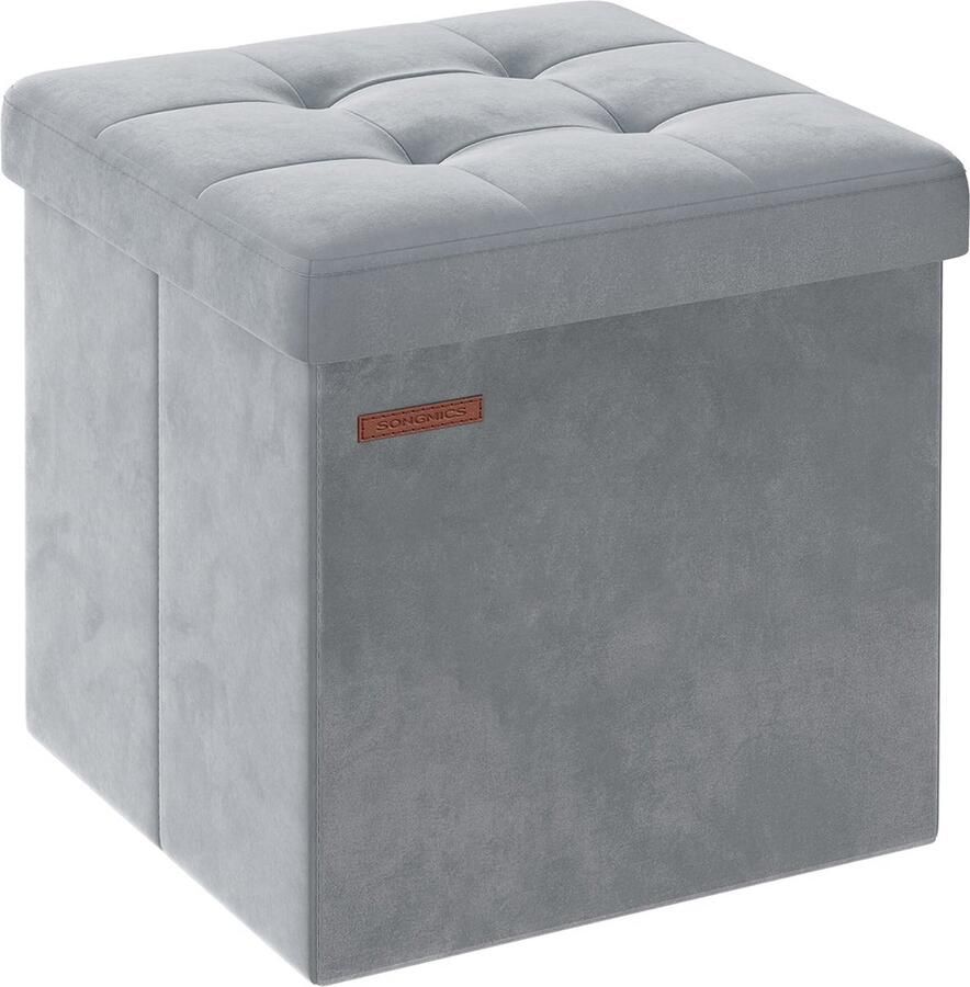 Rootz Living Rootz Dove Grey Zitkist Opbergpoef Voetenbank MDF Fluwelen Schuim 300kg Capaciteit 38cm x 38cm x 38cm