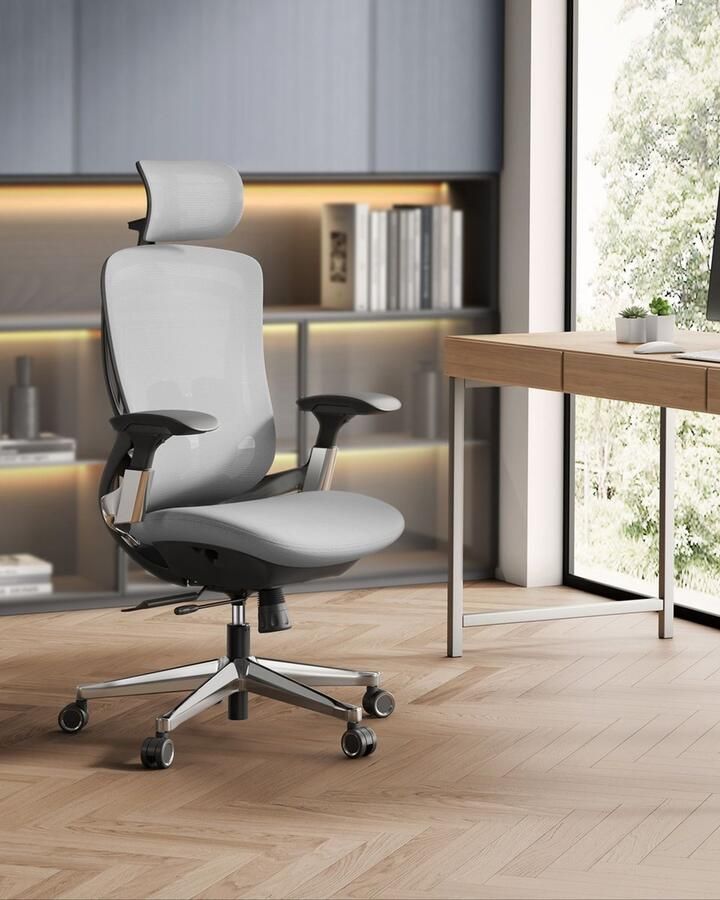 Rootz Living Rootz Dove Grijze Bureaustoel Ergonomische stoel Draaistoel Stalen frame Verstelbare hoogte Comfortabele vulling 70cm x 70cm x (115-125)cm