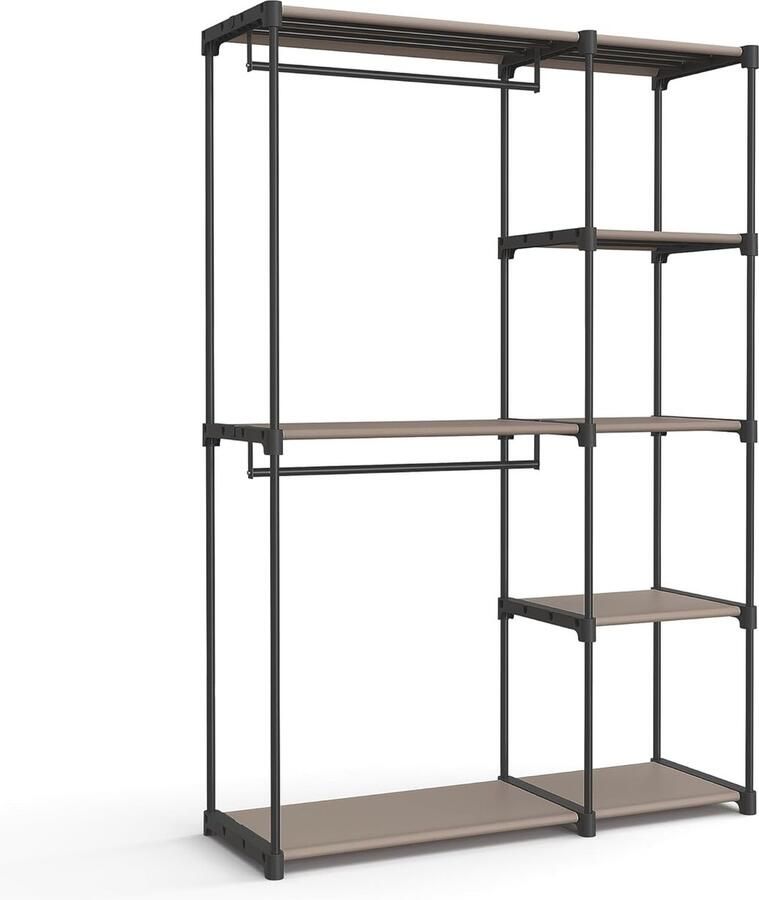 Open Kledingkast met Planken en Kledinghangers Vrijstaand Kledingrek voor Slaapkamer en Hal 43 x 124 x 182 cm Taupe