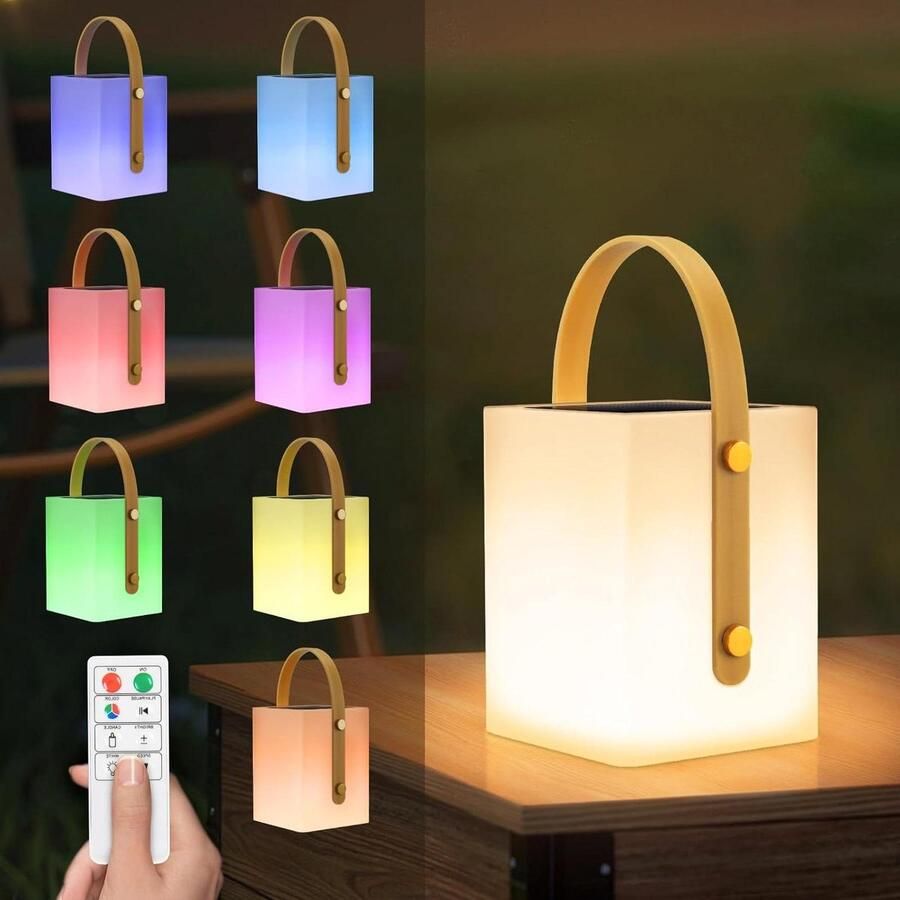 Draadloze outdoor tafellamp op zonne-energie met afstandsbediening dimbaar warm wit en RGB draagbare IP44 led-zonnelamp voor binnen en buiten tuin terras camping hoogte 22