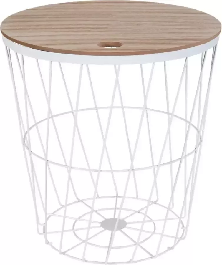 Draadmand met Deksel Wit- Opbergmand Bijzettafel