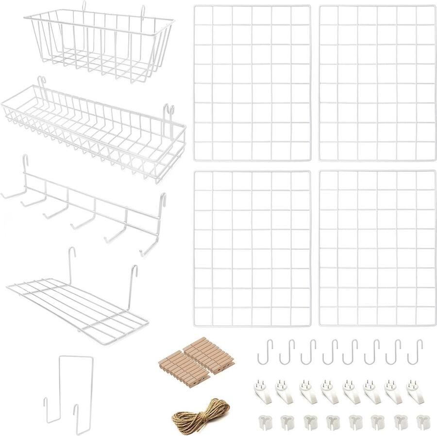 Draadwandrasterpaneel Set Decoratief & Functioneel 4 stuks Wit Metaal