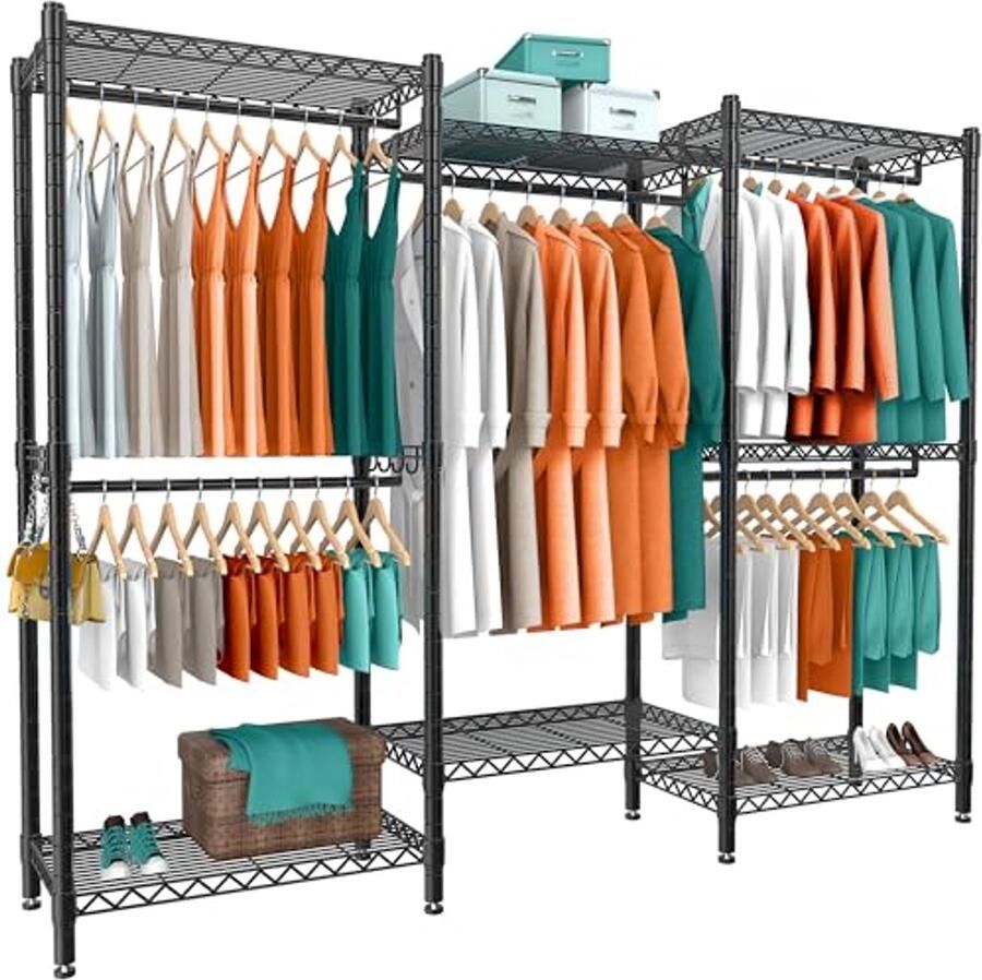 Draagbaar kledingrek met 7 lagen Compact extra groot met 5 ophangstangen