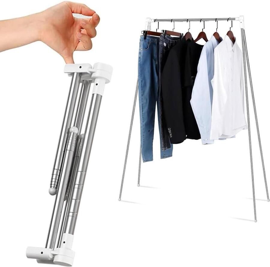 Draagbaar kledingrek voor dans reizen kamperen Opvouwbaar en compact Wit Inclusief 3 opvouwbare kleerhangers Opvouwbare kledingrek